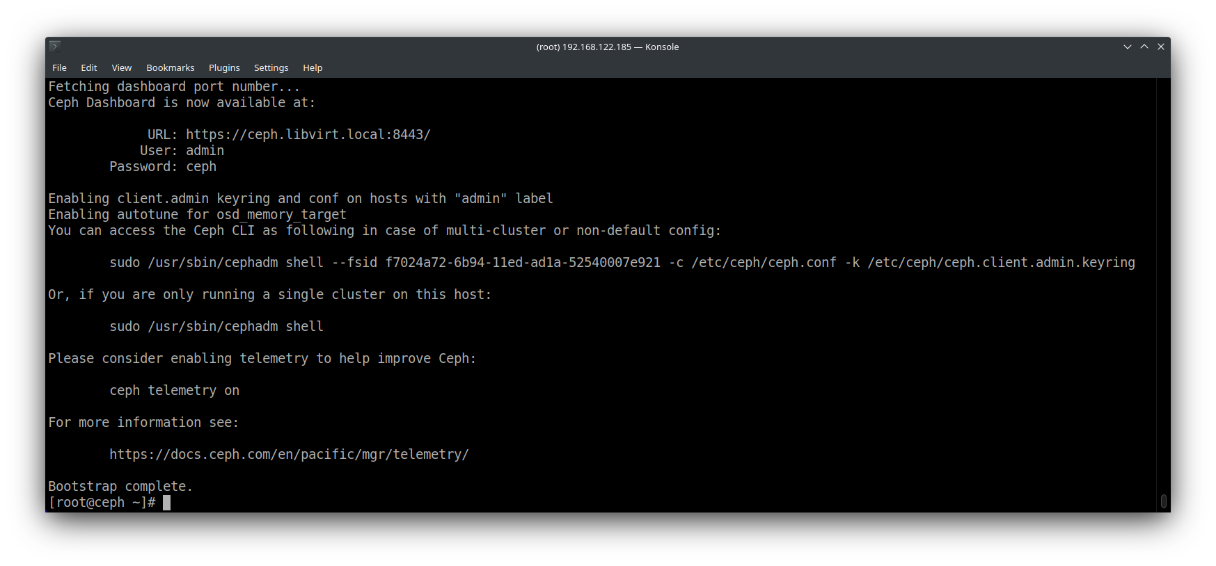 Executando o comando de bootstrap
